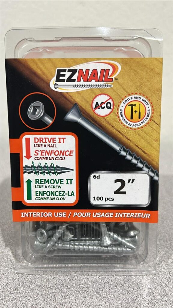 box of EZ Nail 2" Screws for interior use