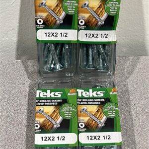 Picture of 4 packages of Teks . 12 x 2 1/2 inch screws that have a Socket wafer head . For attaching metal to wood .